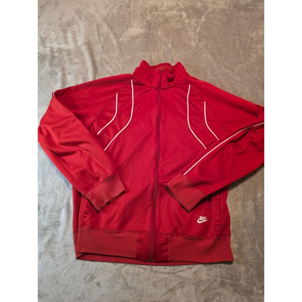 Nike Track Jacket Mens Large Red White Piping Full Zip Sportswear Vintage